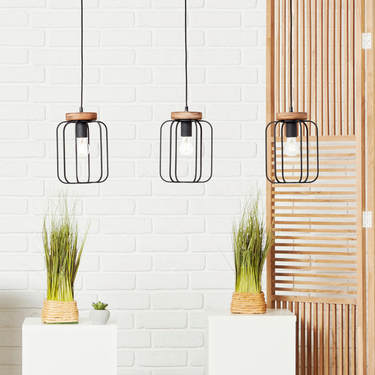 HÄNGELEUCHTE 100/20/130 cm    - Schwarz/Braun, Lifestyle, Holz/Metall (100/20/130cm) - Brilliant