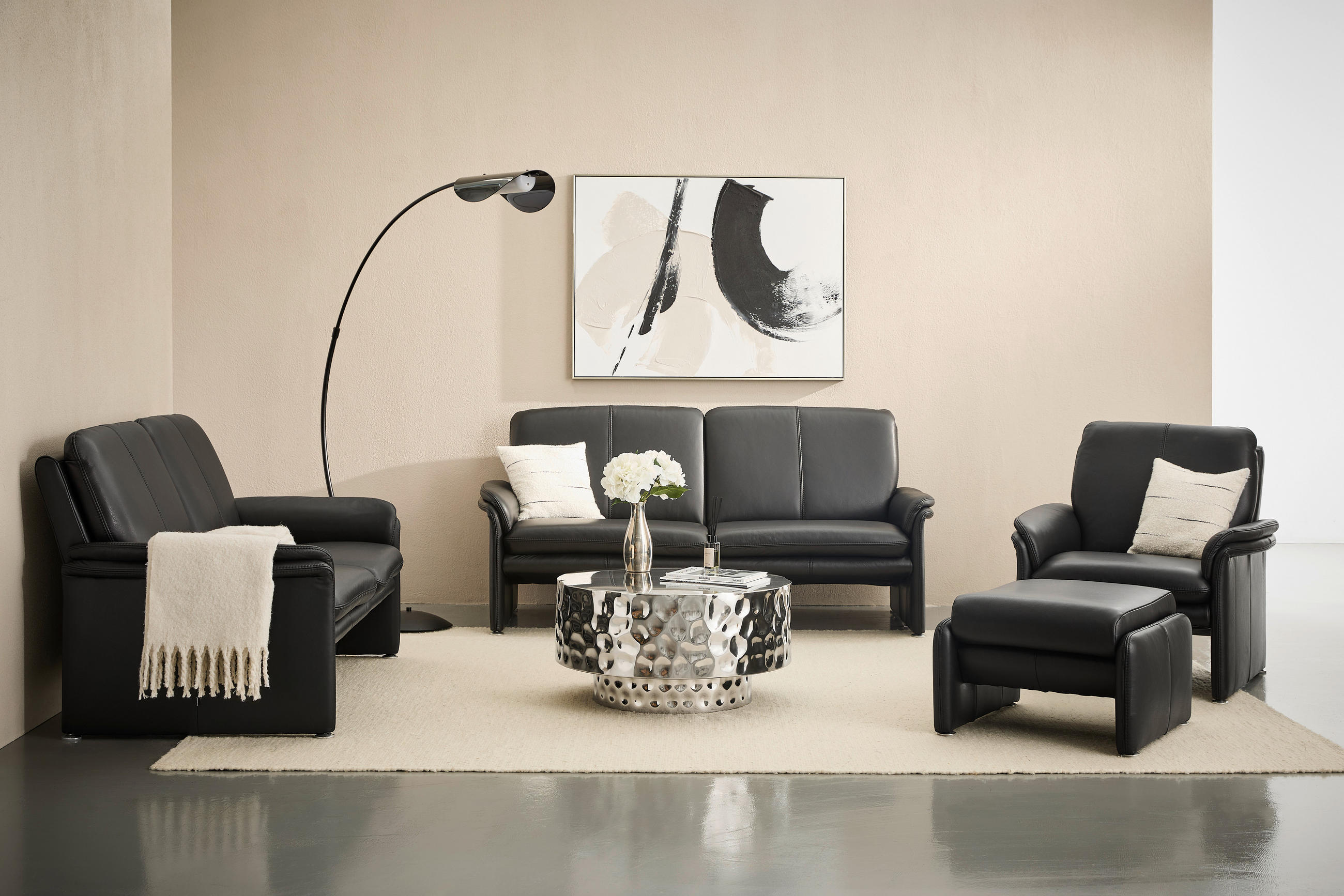 SESSEL in Echtleder Schwarz  - Chromfarben/Schwarz, KONVENTIONELL, Leder/Metall (98/90/86cm) - Celina Home