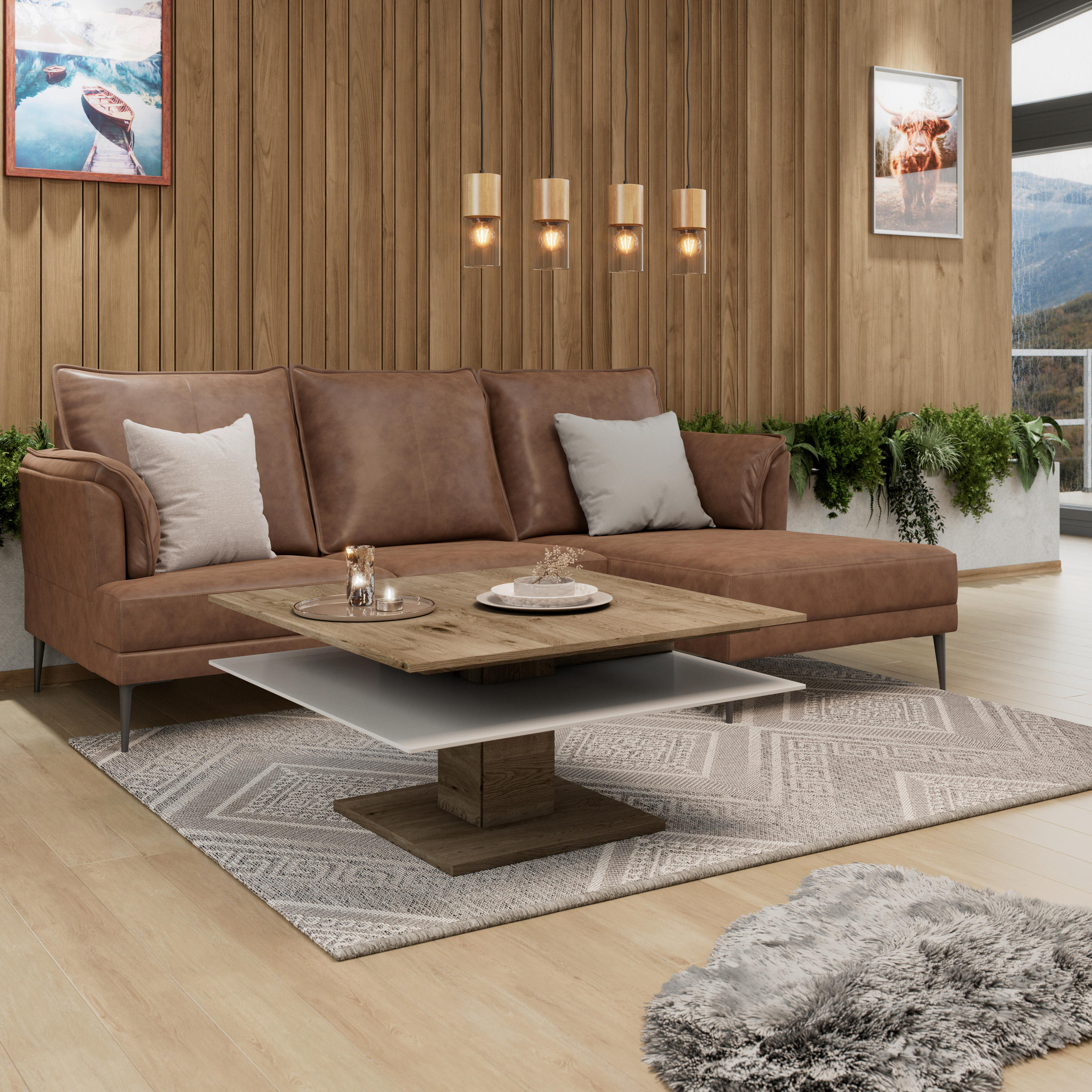 COUCHTISCH Altholz, Eiche massiv Farbglas 90/90/46 cm quadratisch Weiß, Eichefarben  - Eichefarben/Weiß, Design, Glas/Holz (90/90/46cm) - Voglauer