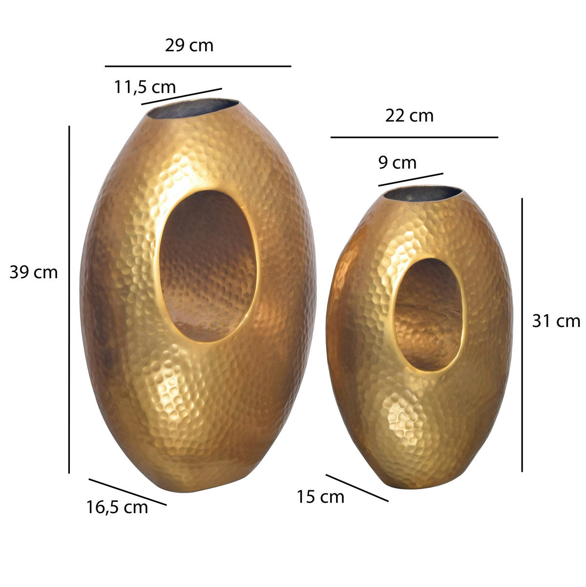 VASE 39 / 31 cm  - Goldfarben, Design, Metall (29/39/16,5cm) - Livetastic