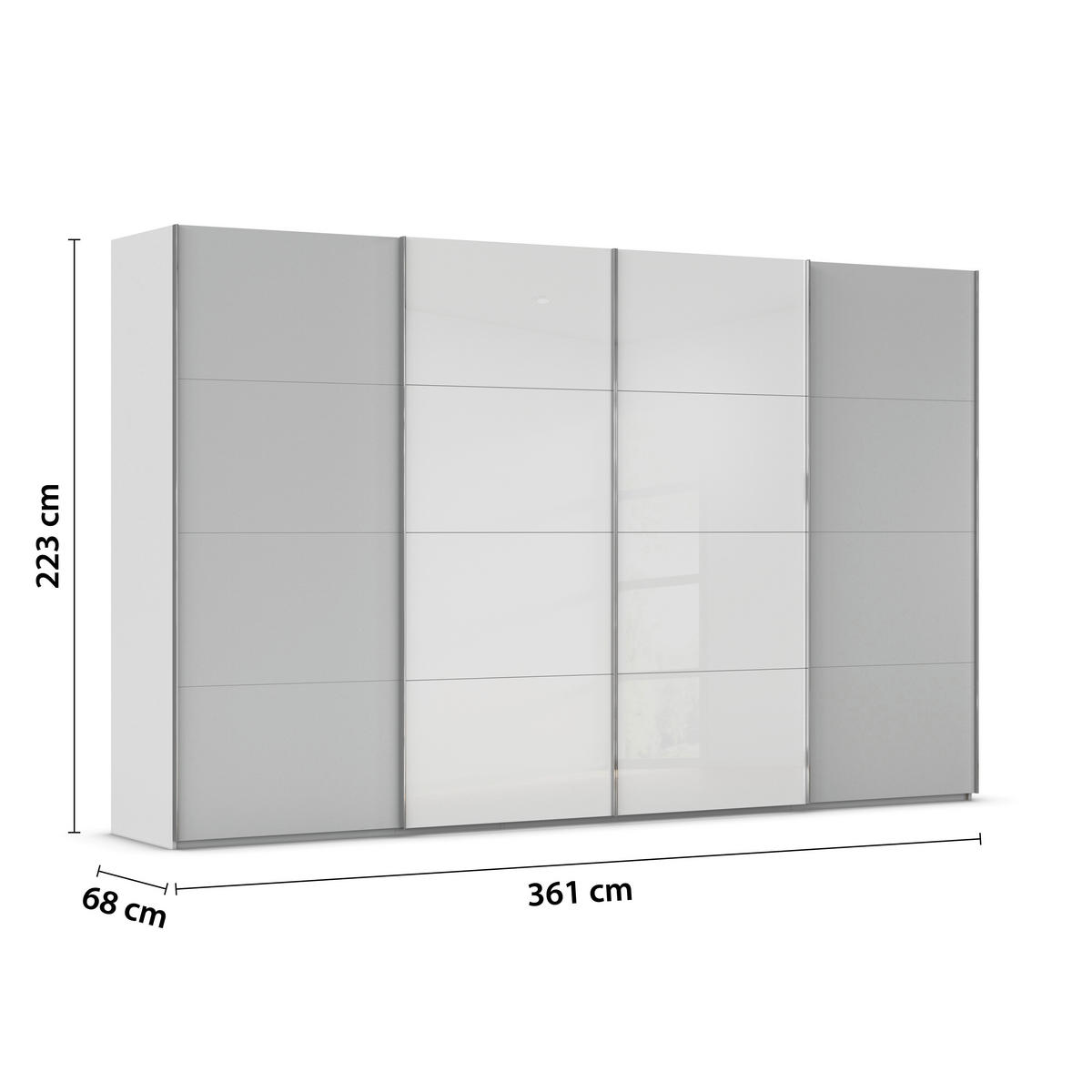 SCHWEBETÜRENSCHRANK 361/223/68 cm 4-türig  - Chromfarben, KONVENTIONELL, Glas/Holzwerkstoff (361/223/68cm) - Novel