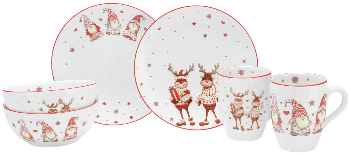 SERVIS ZA KAFU - bela/crvena, Osnovno, keramika - X-Mas