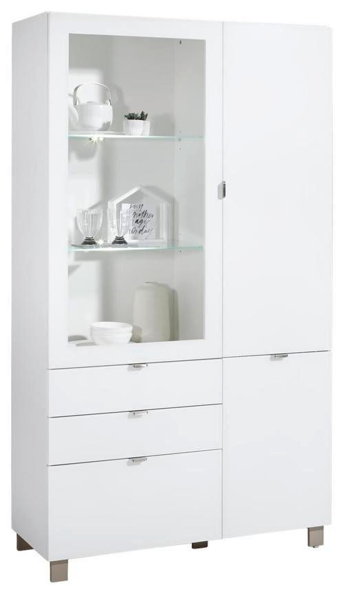 VITRINE in Weiß  - Edelstahlfarben/Champagner, Design, Glas/Holzwerkstoff (109,7/190,7/41,4cm) - Hom`in