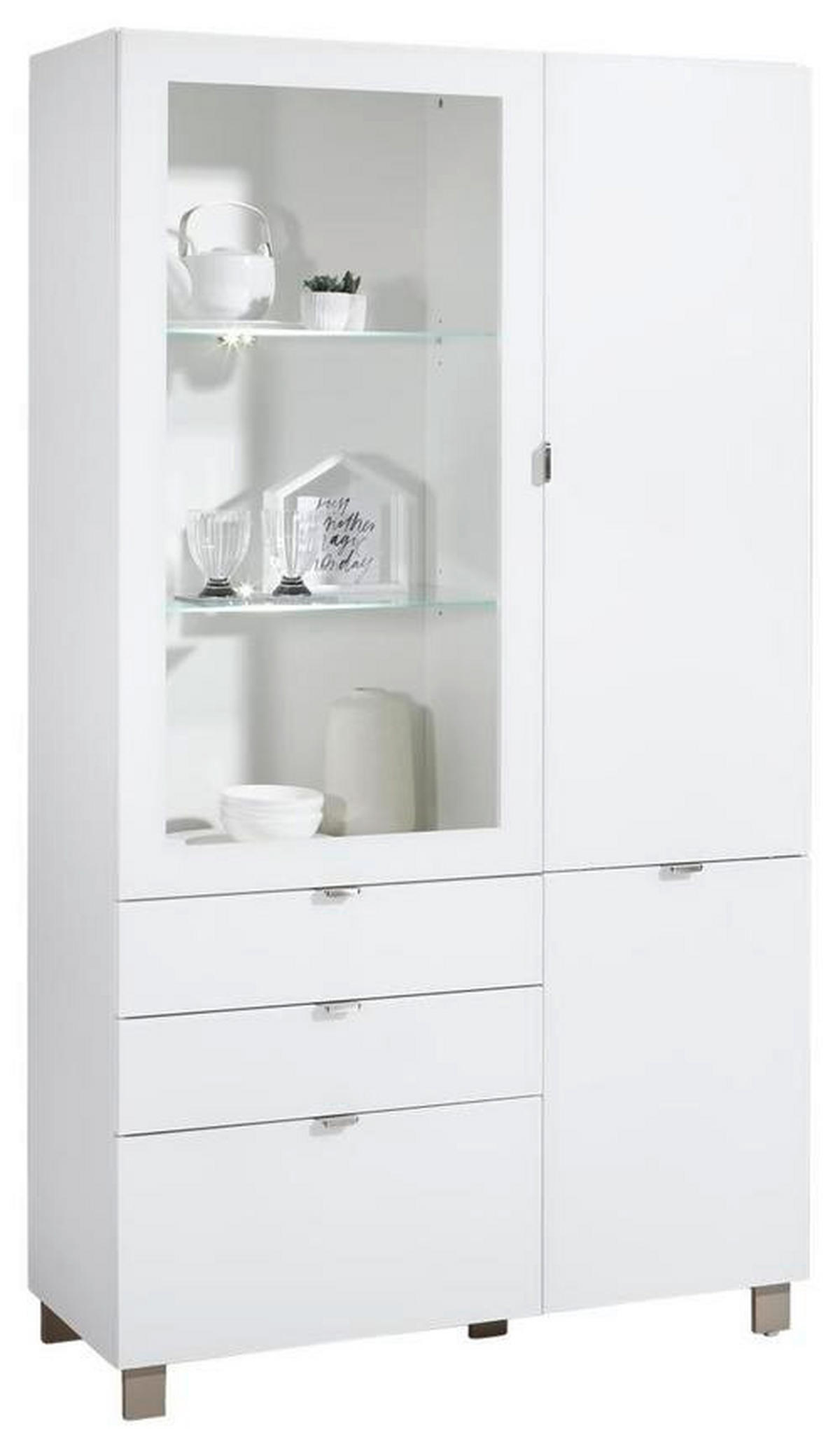 VITRINE in Weiss  - Weiss/Edelstahlfarben, Design, Glas/Holzwerkstoff (109,7/190,7/41,4cm) - Hom`in
