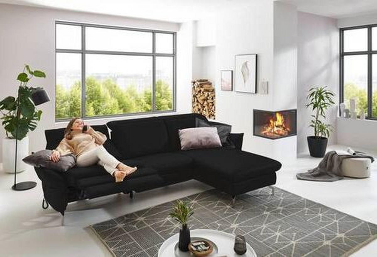 ECKSOFA in Lederlook (vegan) Schwarz  - Schwarz/Nickelfarben, Modern, Textil/Metall (233/179cm) - Livetastic
