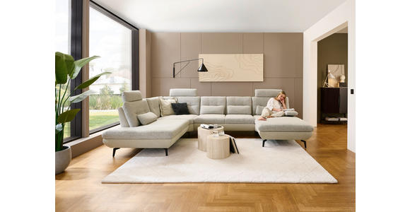 WOHNLANDSCHAFT Silberfarben, Beige Chenille  - Beige/Silberfarben, Design, Textil/Metall (243/352/190cm) - Dieter Knoll