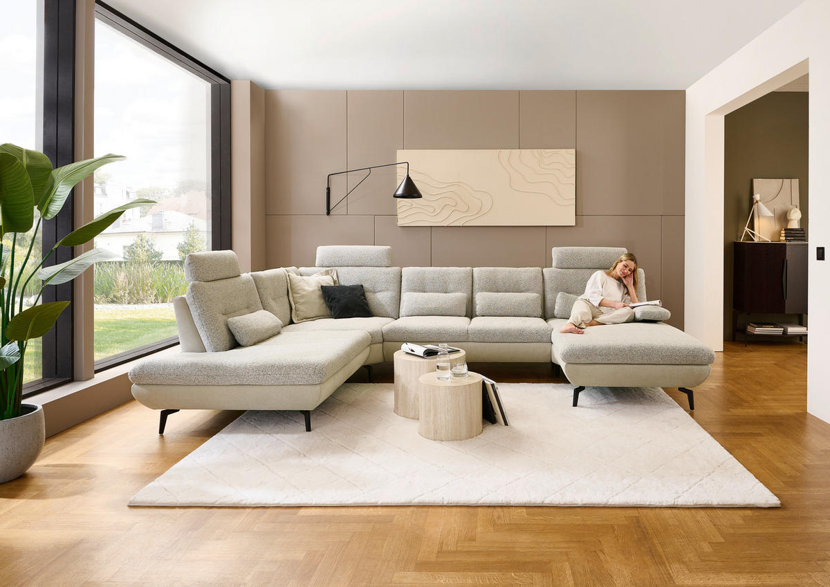 WOHNLANDSCHAFT Silberfarben, Beige Chenille  - Beige/Silberfarben, Design, Textil/Metall (243/352/190cm) - Dieter Knoll