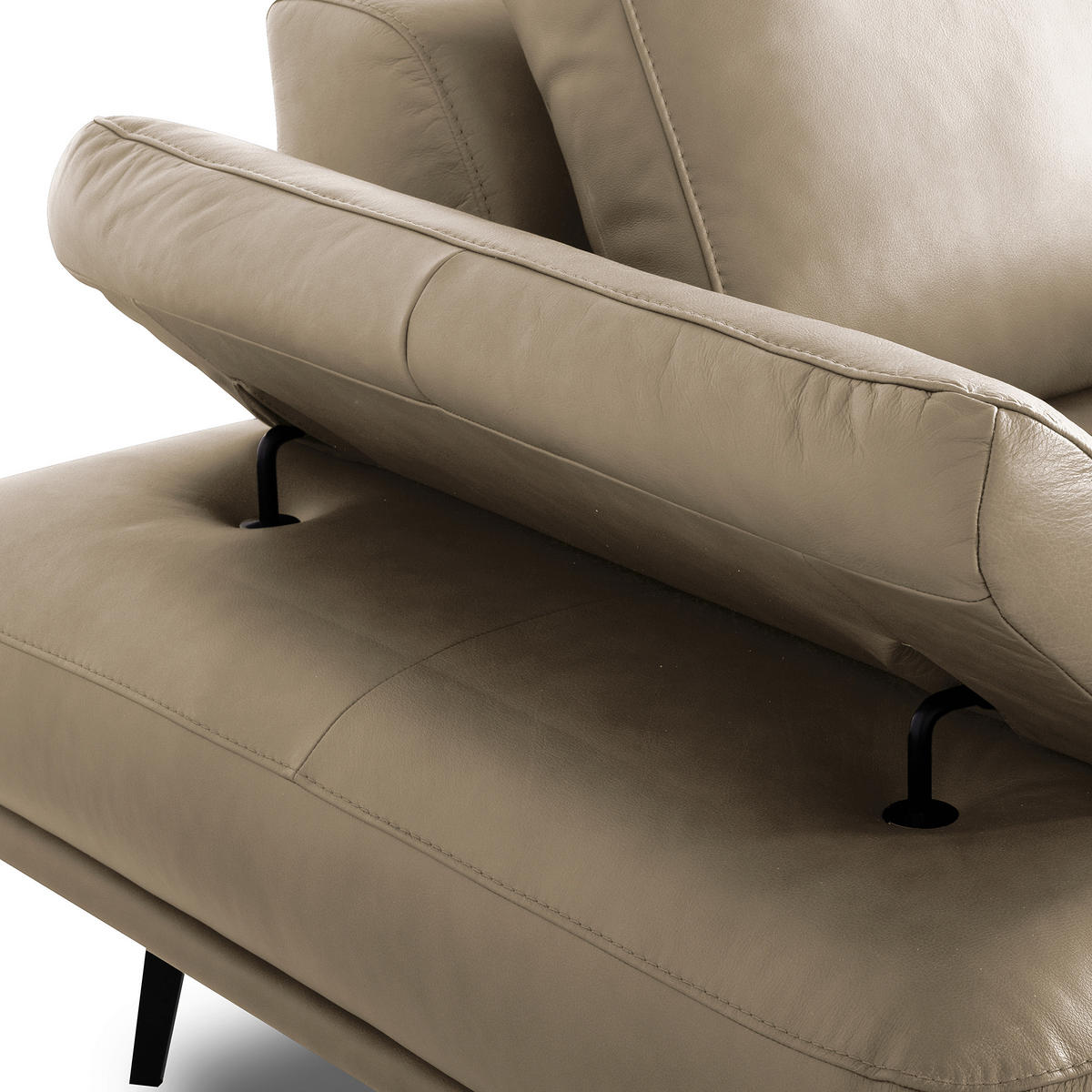 ECKSOFA Creme Echtleder  - Creme/Schwarz, Design, Leder/Metall (306/237cm) - Livetastic