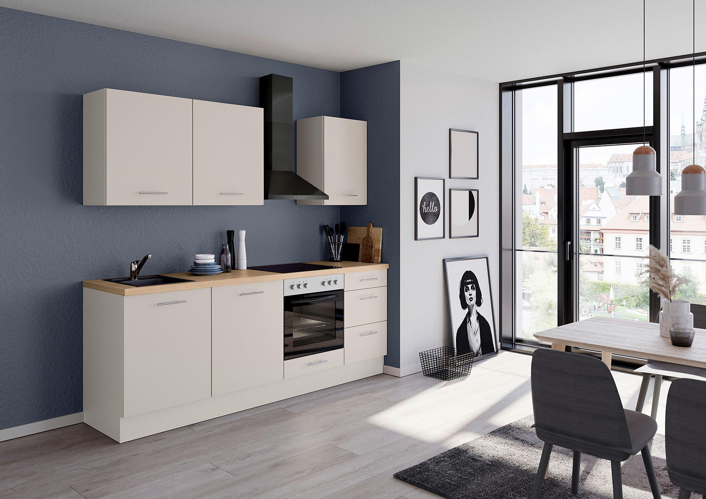 KÜCHENBLOCK 230 cm   in Magnolie  - Edelstahlfarben/Eichefarben, Design, Holzwerkstoff/Metall (230cm) - Impuls