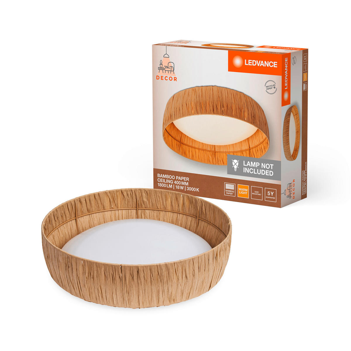 LED-DECKENLEUCHTE 40/12 cm   - Braun, Natur, Naturmaterialien/Metall (40/12cm) - Ledvance