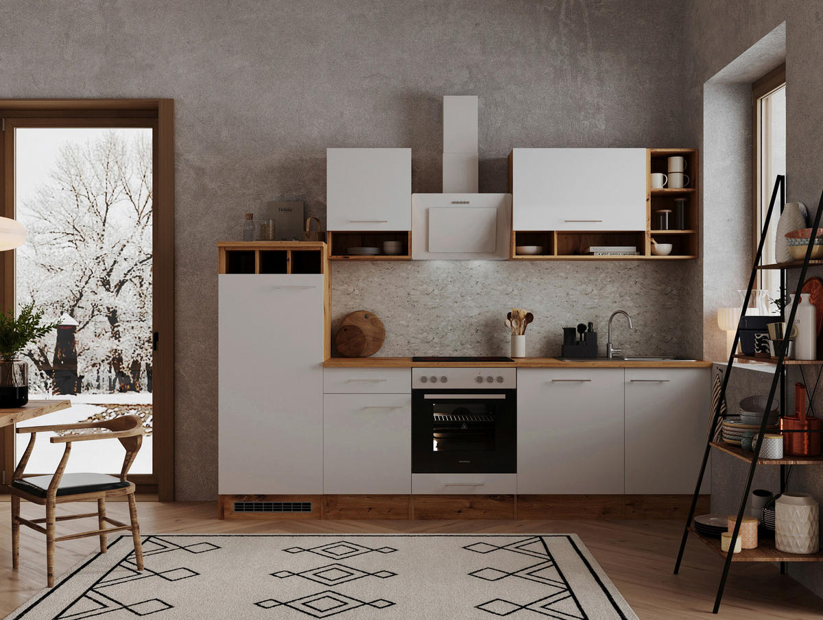 KÜCHENBLOCK 280 cm   in Weiss, Wildeiche  - Wildeiche/Weiss, Basics, Holzwerkstoff/Metall (280cm) - Respekta