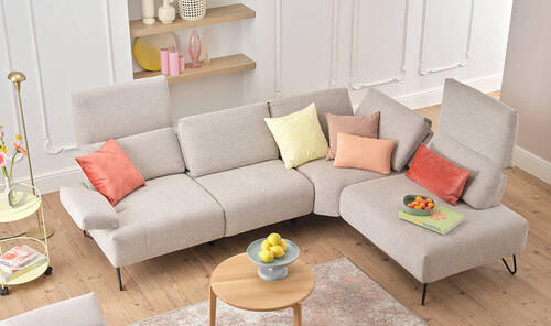 Thumbnail - Sensoo Ecksofa Cosy, Blau, Textil, 5-Sitzer, Ottomane rechts, L-Form, 288-303x213 cm, Stoffauswahl, Armteil links, Wohnz...