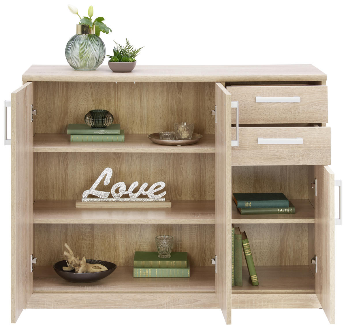 KOMÓD 106/84/36 cm  - ezüst/fekete, Konventionell, faalapú anyag/fém (106/84/36cm) - Xora