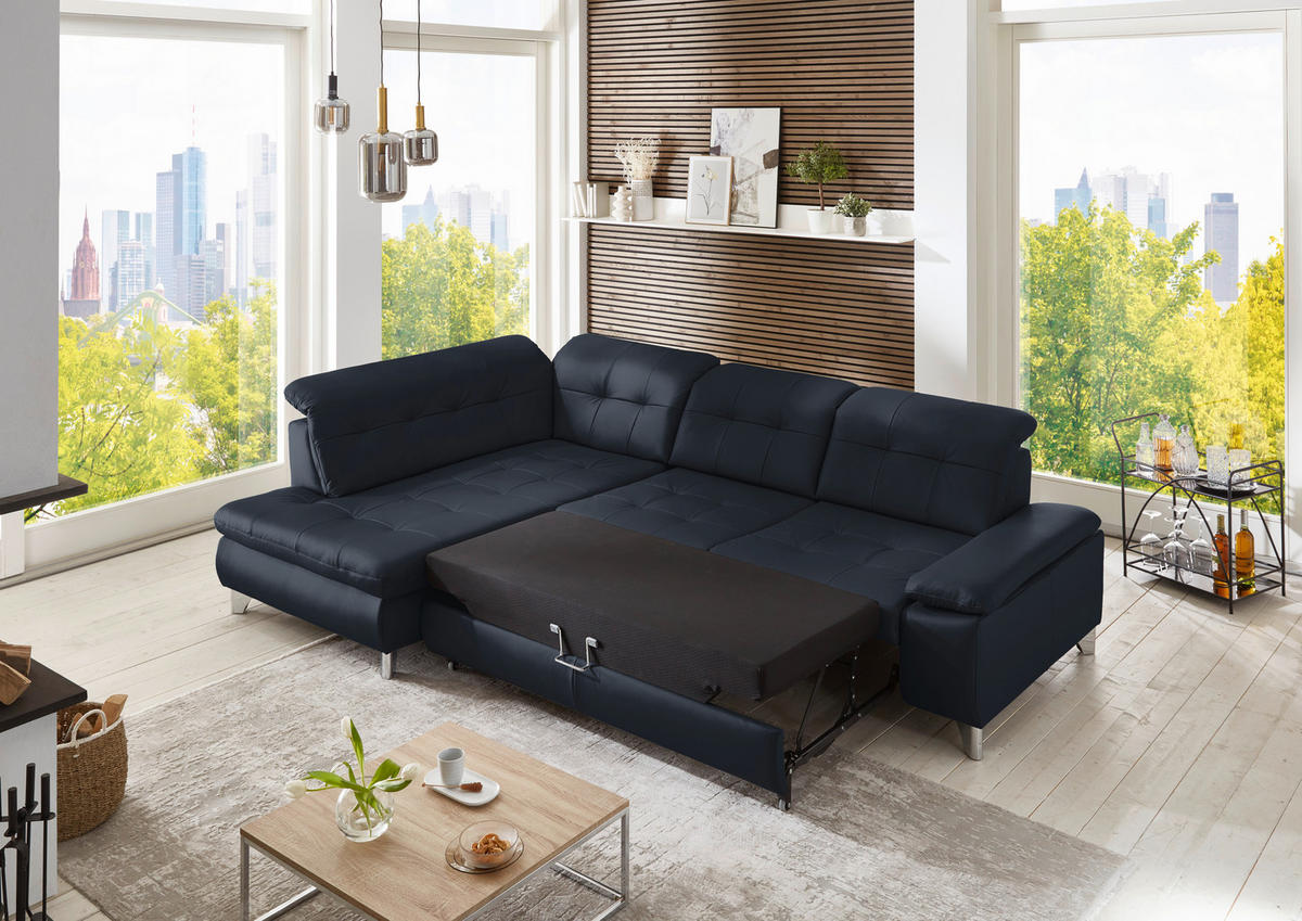 ECKSOFA Echtleder Dunkelblau  - Dunkelblau, Basics, Leder/Metall (211/309cm) - Beldomo Speed