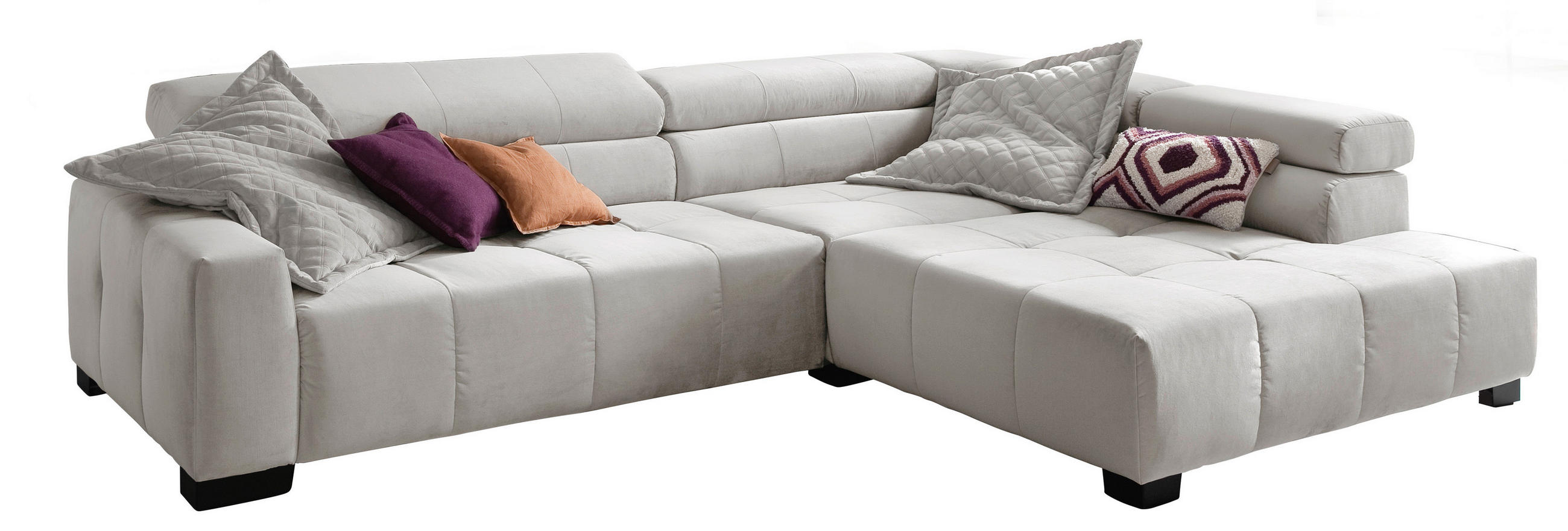 ECKSOFA Creme Velours  - Creme/Schwarz, KONVENTIONELL, Textil/Metall (311/219cm) - Hom`in