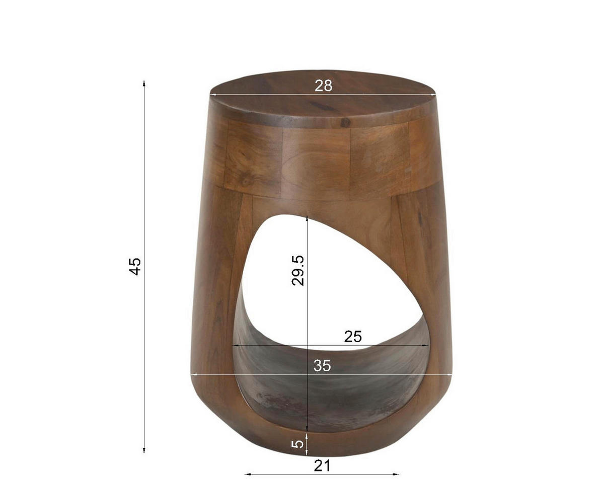 BEISTELLTISCH 32/32/46 cm Mangoholz massiv Braun rund  - Braun, Design, Holz (32/32/46cm) - MID.YOU