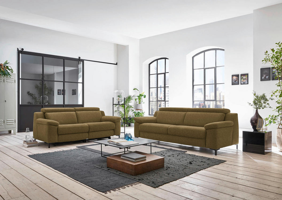 3-SITZER-SOFA in Chenille Grün  - Schwarz/Grün, Design, Textil/Metall (230/104/104cm) - Valdera
