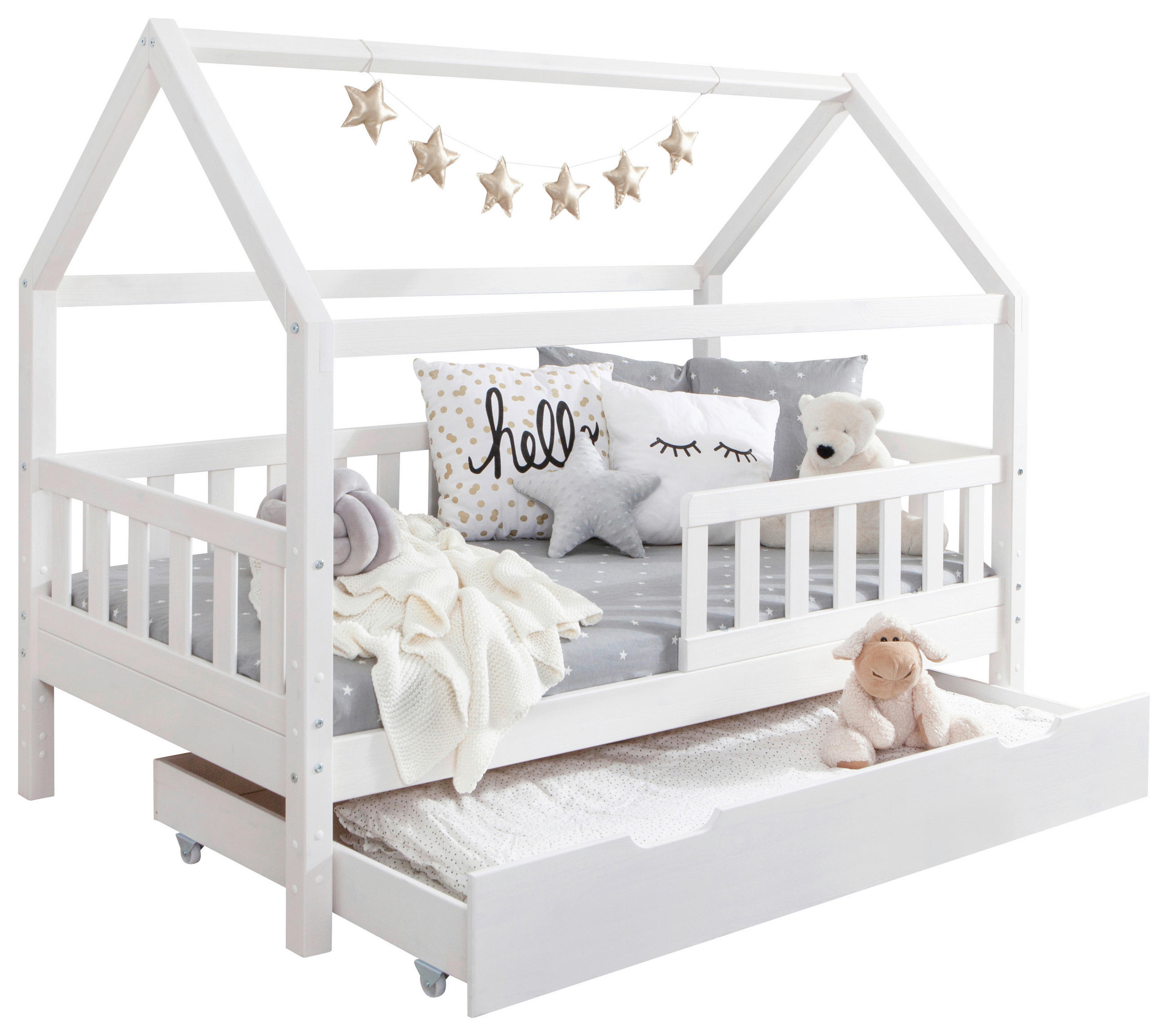 HAUSBETT Absturzsicherung, Rollrost, Bettschublade 80/160 cm  in Weiß  - Weiß, MODERN, Holz (80/160cm) - MID.YOU