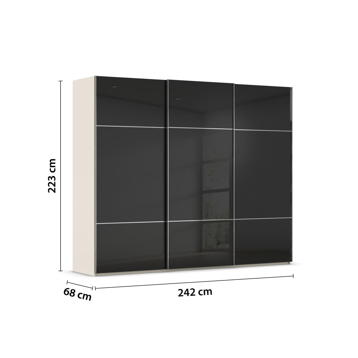 SCHWEBETÜRENSCHRANK  in Schwarz, Champagner  - Chromfarben/Champagner, KONVENTIONELL, Glas/Holzwerkstoff (242/223/68cm) - Novel