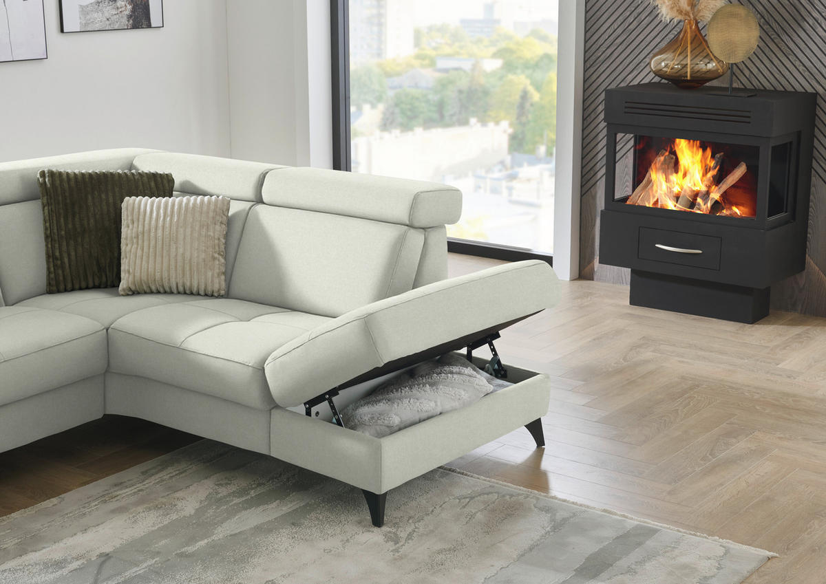 ECKSOFA Beldomo System in Flachgewebe Naturfarben  276/214 cm  - Schwarz/Naturfarben, KONVENTIONELL, Textil/Metall (276/214cm) - Beldomo System