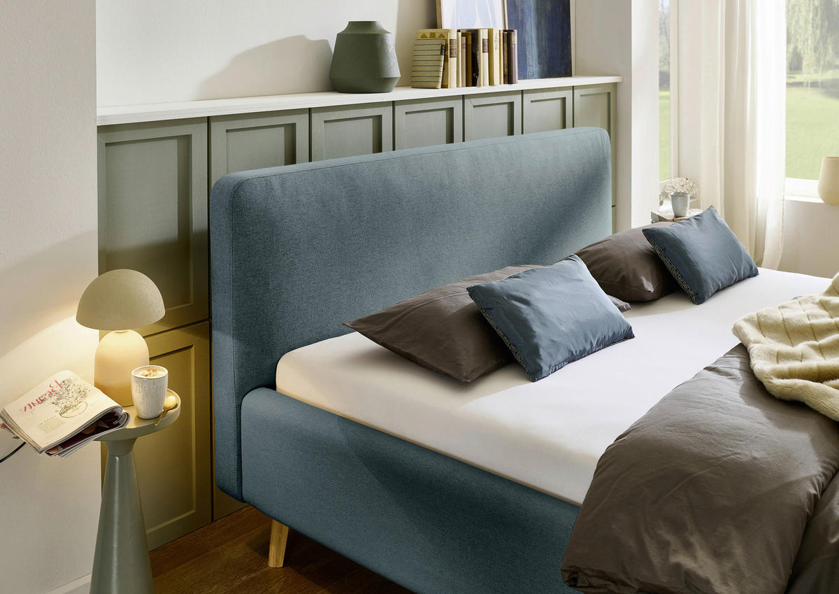 POLSTERBETT 180/200 cm  in Blau  - Blau/Eichefarben, Design, Holz/Textil (180/200cm) - Xora