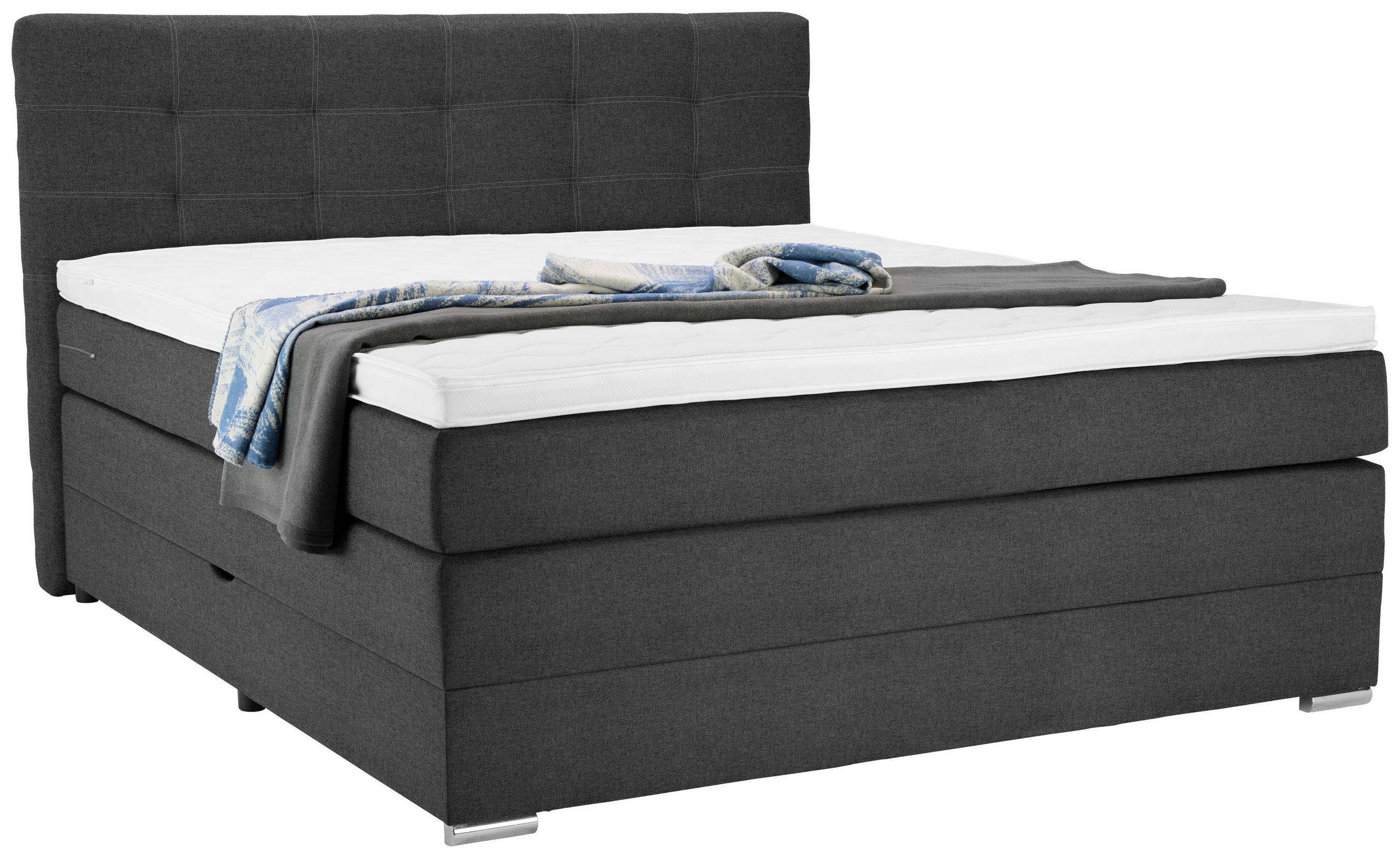 BOXSPRINGBETT 140/200 cm,  in Dunkelgrau, Matratze, Bettkasten, Topper, H3 = fest  - Dunkelgrau/Silberfarben, KONVENTIONELL, Holz/Holzwerkstoff (140/200cm) - Moderano