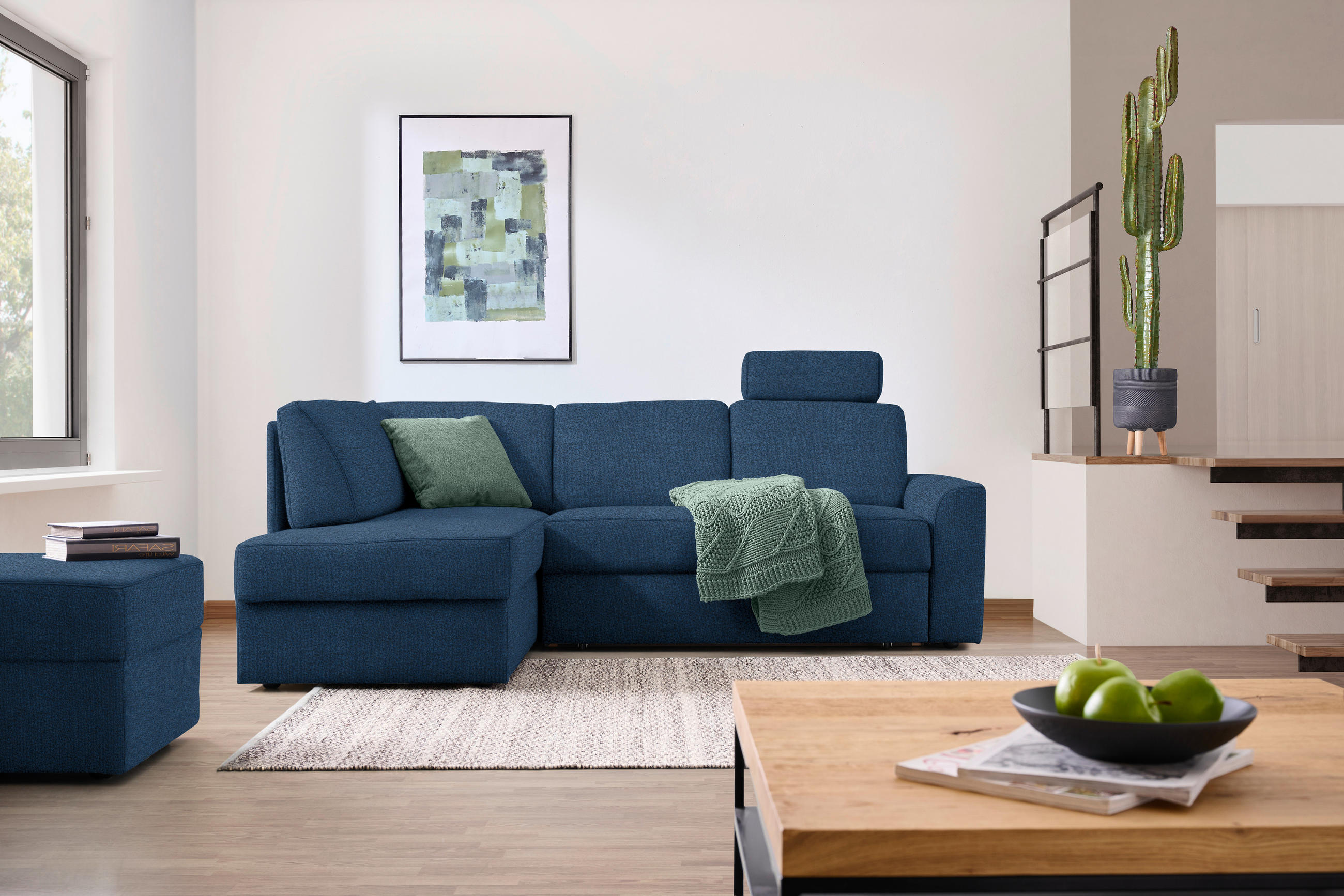 ECKSOFA in Webstoff Dunkelblau  - Schwarz/Dunkelblau, Konventionell, Kunststoff/Textil (165/224cm) - Xora