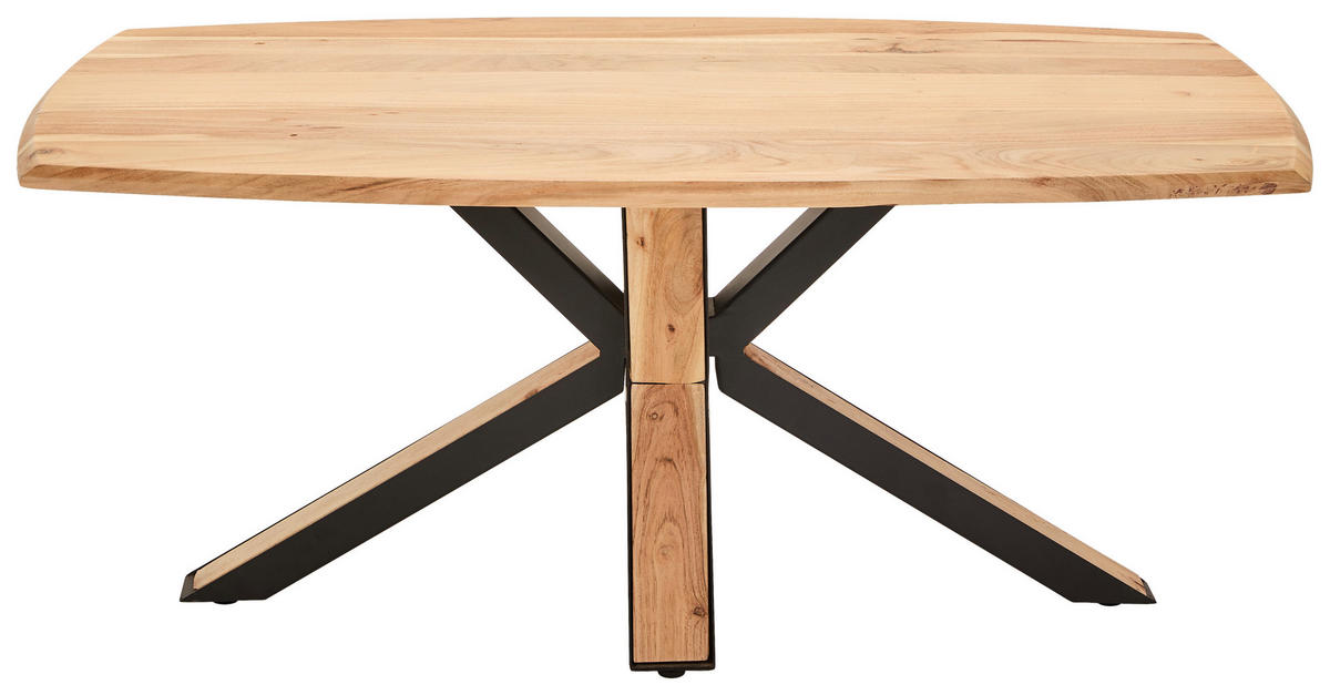 COUCHTISCH Akazie Hartholz 110/70/45 cm bootsförmig Schwarz, Akaziefarben  - Schwarz/Akaziefarben, Design, Holz/Metall (110/70/45cm) - Livetastic