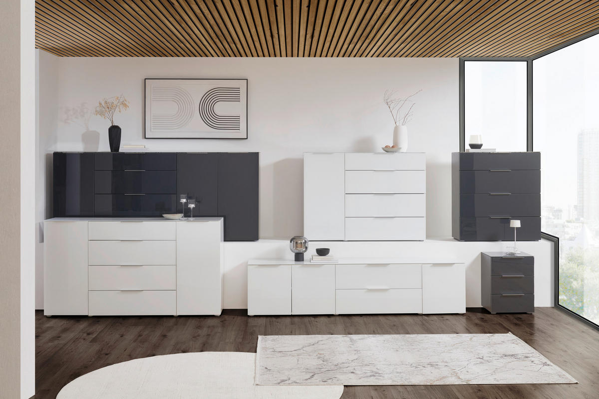 SIDEBOARD  in 225/99/40,5 cm  - Anthrazit/Alufarben, Design, Glas/Holzwerkstoff (225/99/40,5cm) - Voleo