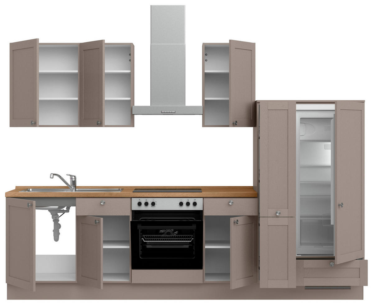 KÜCHENLEERBLOCK Frame 300 cm  in Eichefarben, Beigebraun  - Edelstahlfarben/Eichefarben, MODERN, Holzwerkstoff/Metall (300cm) - Nobilia
