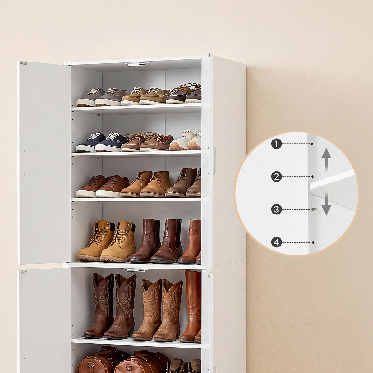 SCHUHSCHRANK Weiß  - Silberfarben/Weiß, Trend, Holzwerkstoff/Kunststoff (60/175/37cm) - Boxxx