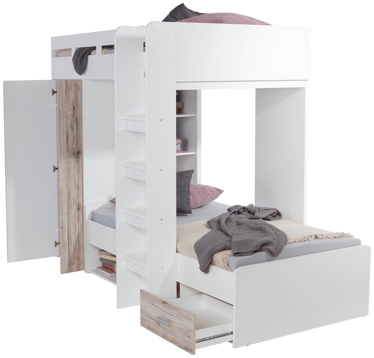ETAGENBETT 90/200 cm Weiß, Eichefarben  - Eichefarben/Weiß, KONVENTIONELL, Holzwerkstoff (90/200cm) - MID.YOU