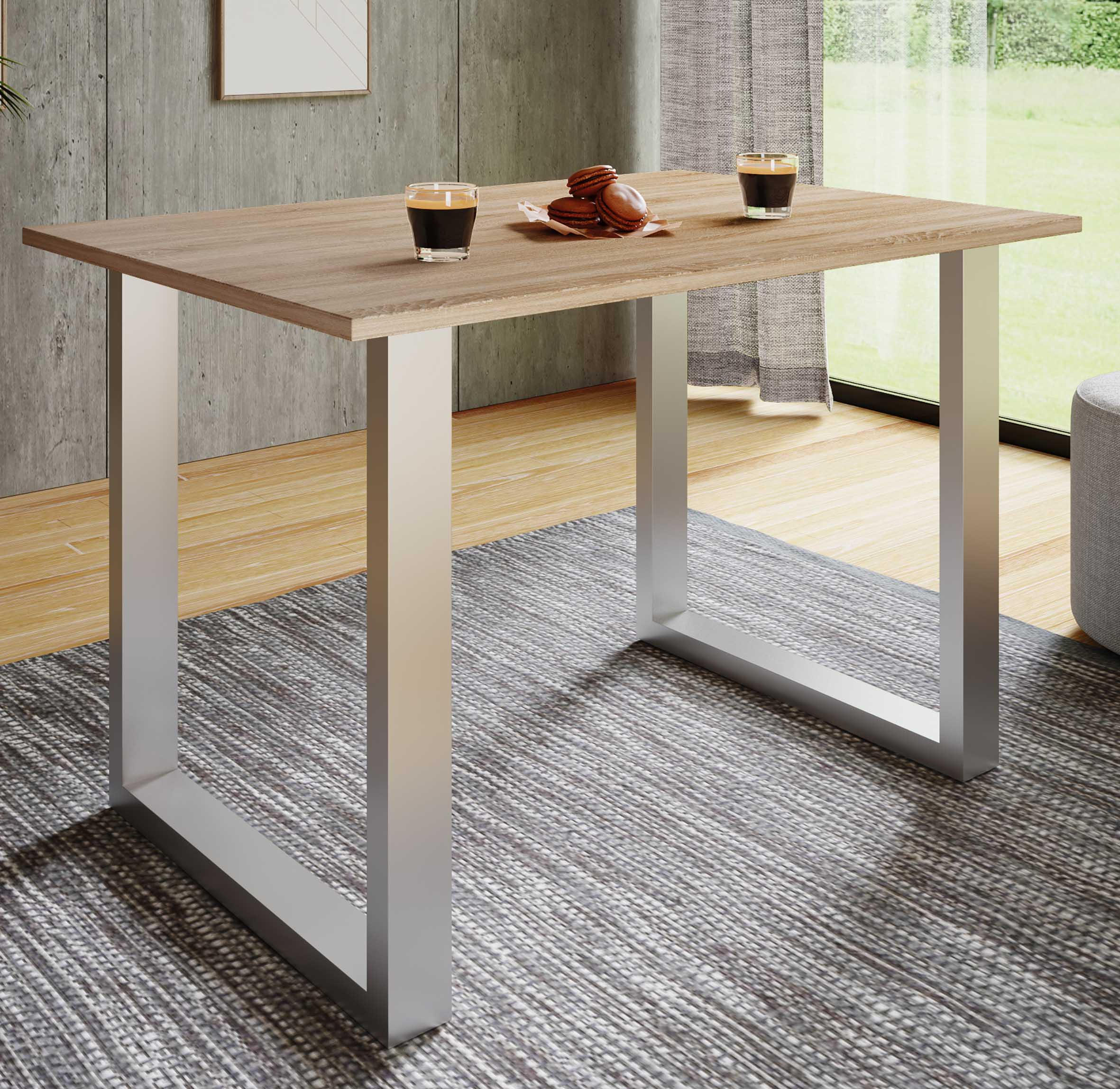 MATBORD i trämaterial   - Sonoma ek/silver, Basics, trämaterial (140/80/76cm) - MID.YOU