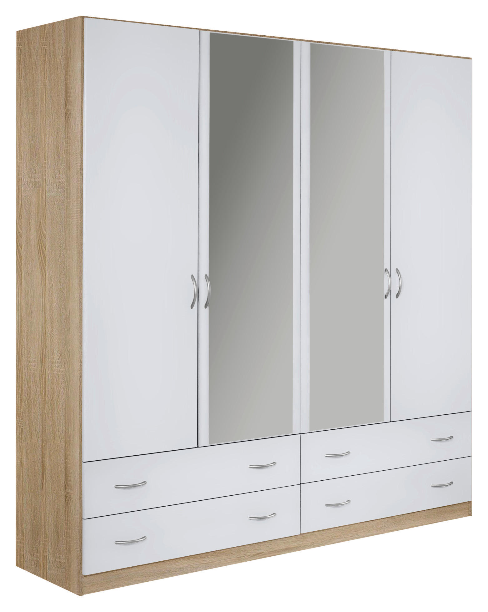 DREHTÜRENSCHRANK 181/197/54 cm,  in Weiß, Sonoma Eiche, 4 Tür(en)  - Silberfarben/Weiß, KONVENTIONELL, Glas/Holzwerkstoff (181/197/54cm) - Boxxx