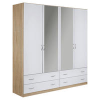 DREHTÜRENSCHRANK 181/197/54 cm,  in Weiß, Sonoma Eiche, 4 Tür(en)  - Silberfarben/Weiß, KONVENTIONELL, Glas/Holzwerkstoff (181/197/54cm) - Boxxx