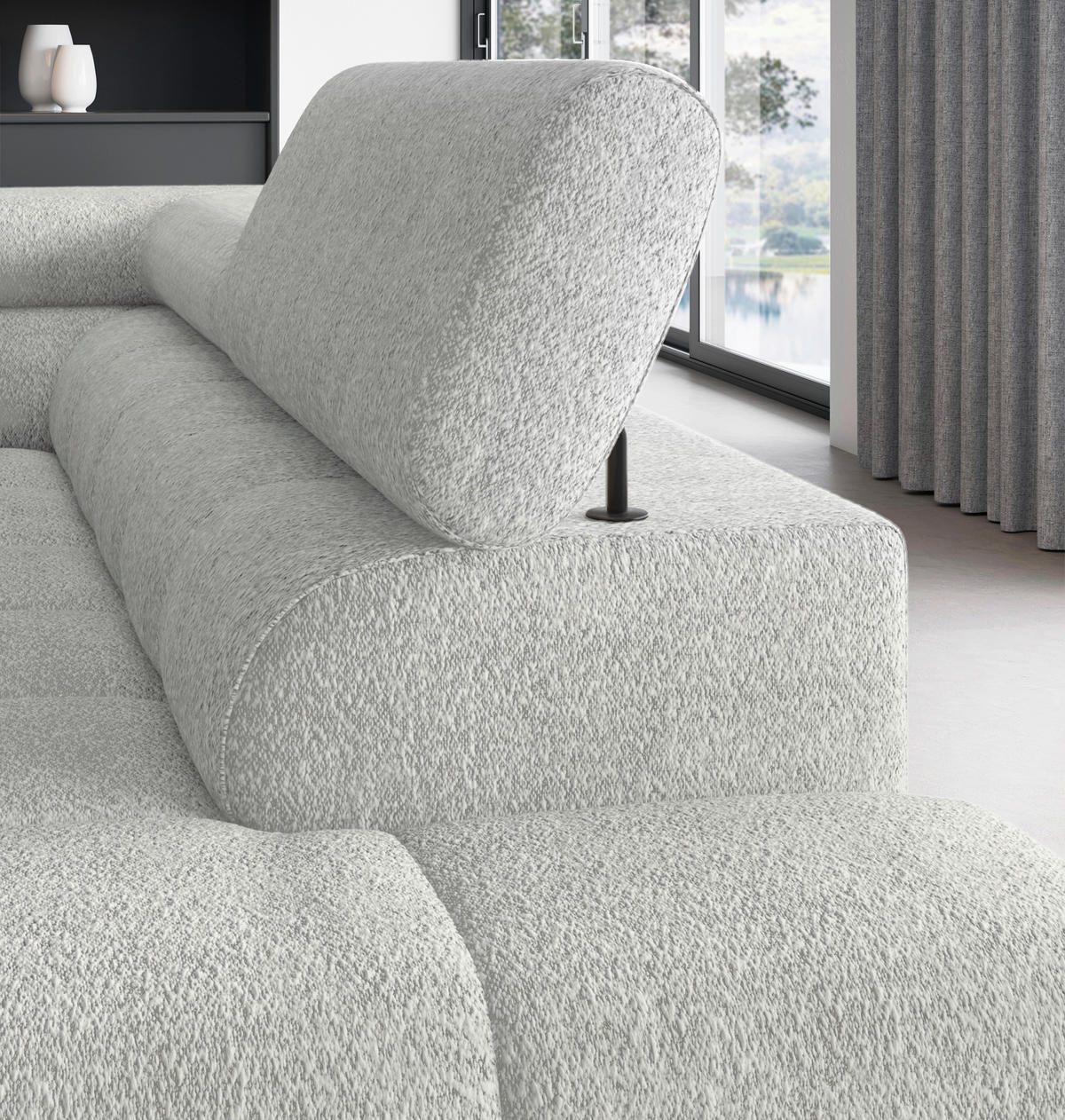 ECKSOFA FERUCCE Grau Teddystoff Bettkasten, Kopfteilverstellung  - Schwarz/Grau, Design, Textil/Metall (276/200cm) - MID.YOU