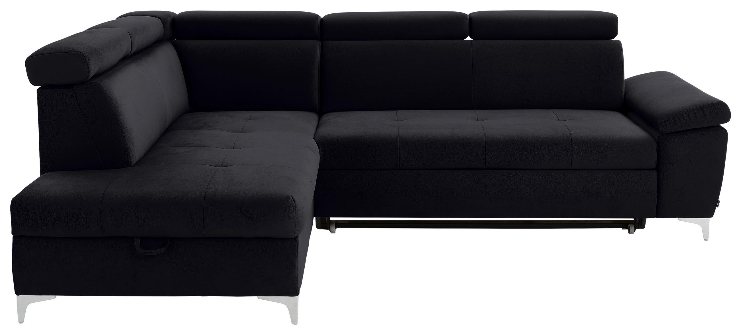 ECKSOFA Schwarz Mikrofaser  - Chromfarben/Schwarz, KONVENTIONELL, Textil/Metall (206/271cm) - Carryhome