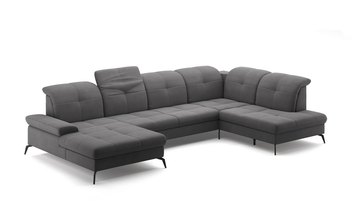WOHNLANDSCHAFT in Flachgewebe Grau  - Schwarz/Grau, Konventionell, Textil/Metall (185/357/231cm) - Sit & More
