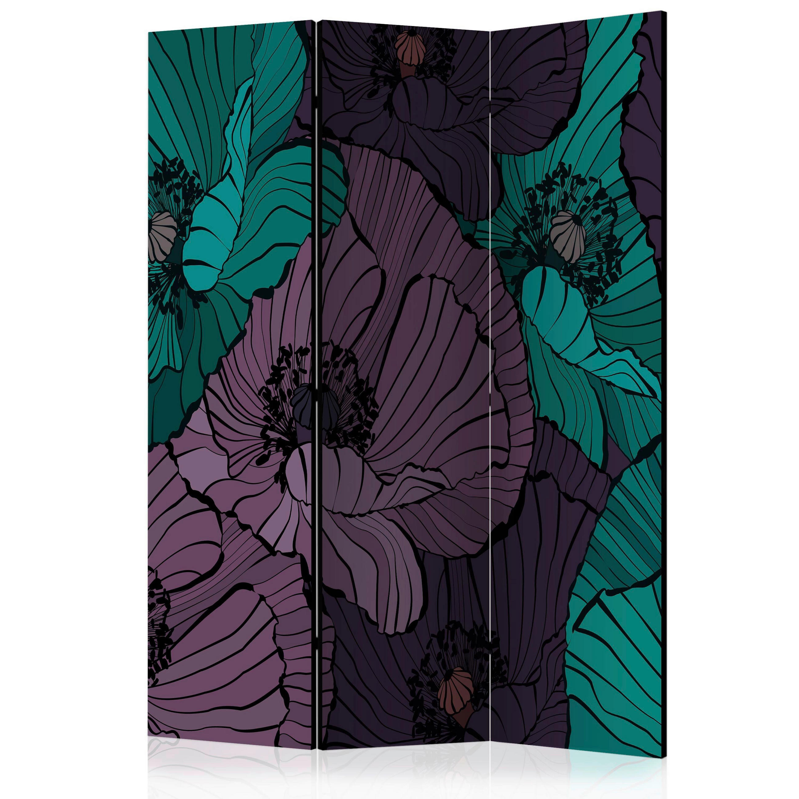PARAVENT mit 3  Flügel - Violett/Mintgrün, Basics, Holz/Textil (135/172/3cm) - artgeist