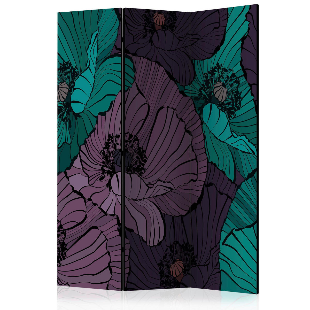 PARAVENT mit 3  Flügel - Violett/Mintgrün, Basics, Holz/Textil (135/172/3cm) - artgeist
