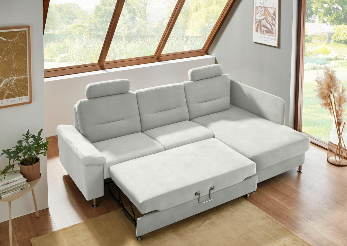 ECKSOFA  in Flachgewebe Silberfarben  244/160 cm  - Silberfarben/Alufarben, KONVENTIONELL, Textil/Metall (244/160cm) - Beldomo Comfort
