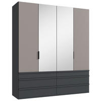 FALTTÜRENSCHRANK 200/236/58 cm 4-türig Graphitfarben, Grau, Sahara  - Schwarz/Graphitfarben, Design, Glas/Holzwerkstoff (200/236/58cm) - Boxxx
