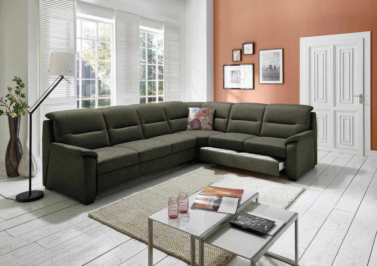 ECKSOFA in Mikrofaser Grün  - Schwarz/Grün, Konventionell, Holz/Textil (303/245cm) - Beldomo Comfort