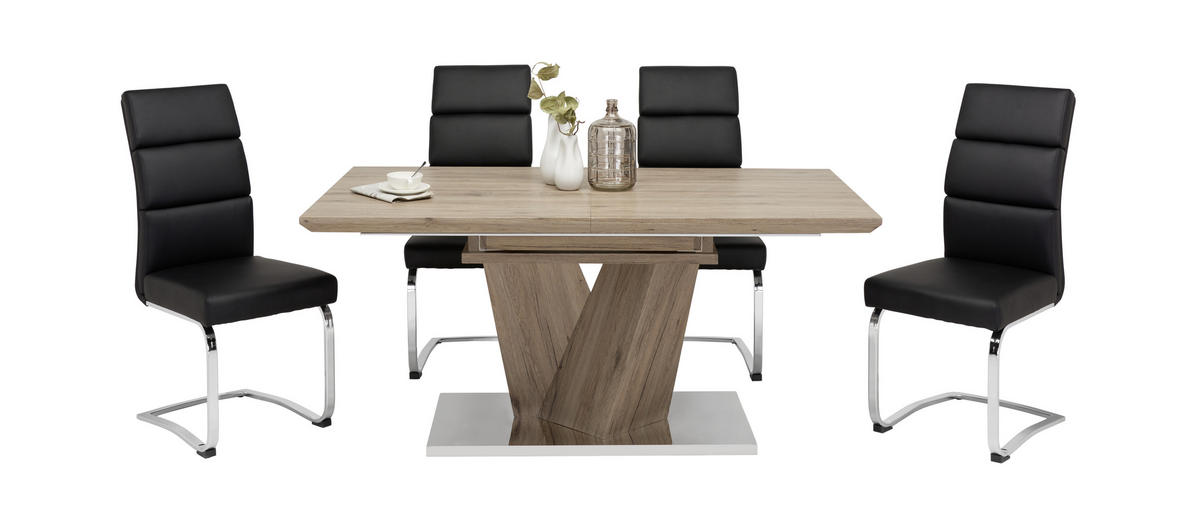 ÉTKEZŐASZTAL - tölgyfa színű/nemesacélszínű, Design, faalapú anyag/fém (160(220)/90/76cm) - Carryhome