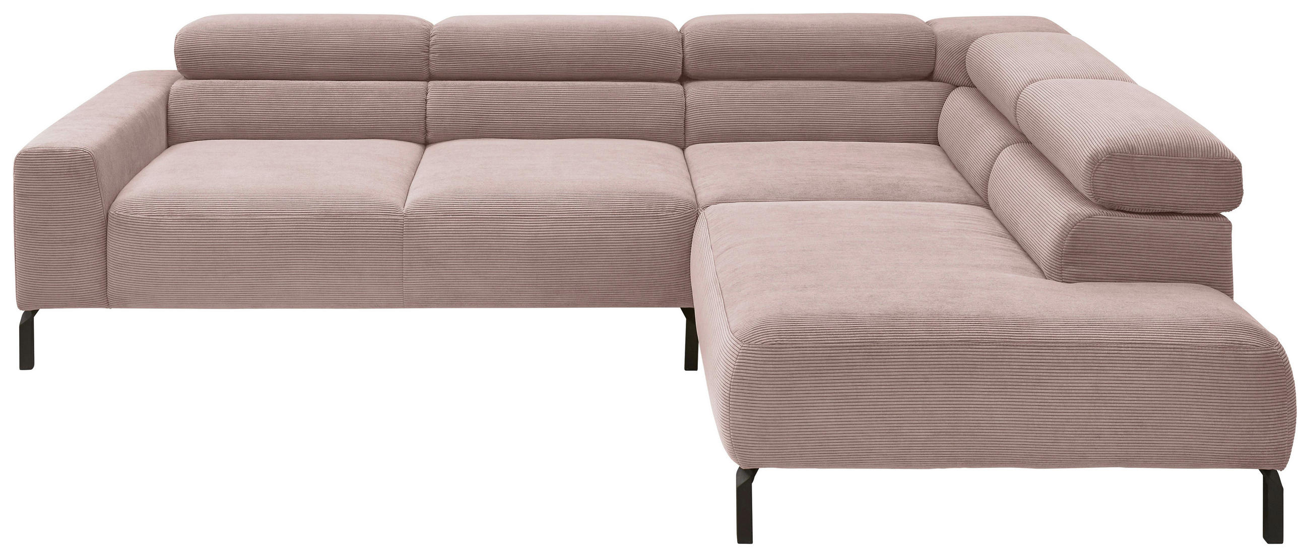 ECKSOFA inkl. Funktion Altrosa Feincord  - Schwarz/Altrosa, Design, Textil/Metall (273/219cm) - Pure Home Lifestyle