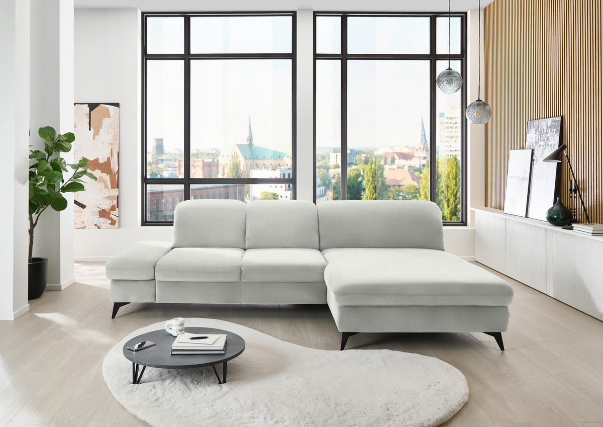 ECKSOFA Chenille Ecru  - Ecru/Schwarz, Design, Textil/Metall (288/198cm) - Beldomo Style