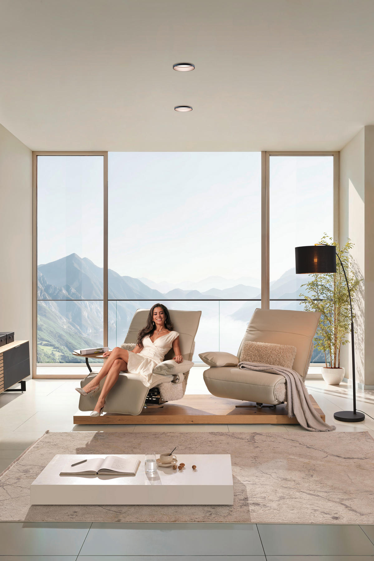 2-SITZER-SOFA in Hochflor Echtleder Creme  - Beige/Creme, Design, Leder/Holz (240/65/104cm) - Koinor