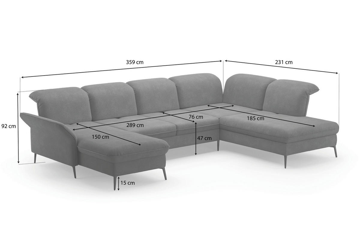 WOHNLANDSCHAFT in Flachgewebe Hellbraun  - Hellbraun/Schwarz, KONVENTIONELL, Textil/Metall (198/359/231cm) - Sit & More