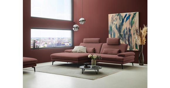 ECKSOFA  in Chenille, Flachgewebe Weinrot Rücken echt  180/284 cm  - Weinrot/Schwarz, Design, Textil/Metall (180/284cm) - Dieter Knoll