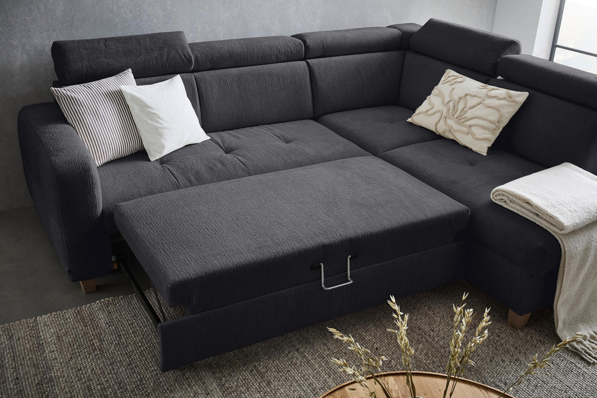 ECKSOFA inkl. Funktionen Graphitfarben Samt  - Graphitfarben/Bronzefarben, Design, Holz/Textil (261/206cm) - Venda